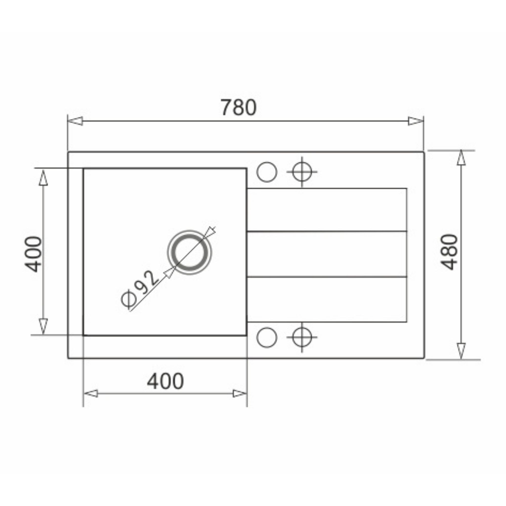 Rysunek techniczny zlewu wpuszczanego SPARTA PLUS 